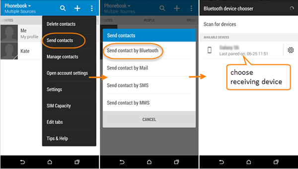 Transferir contactos entre teléfonos Android mediante Bluetooth
