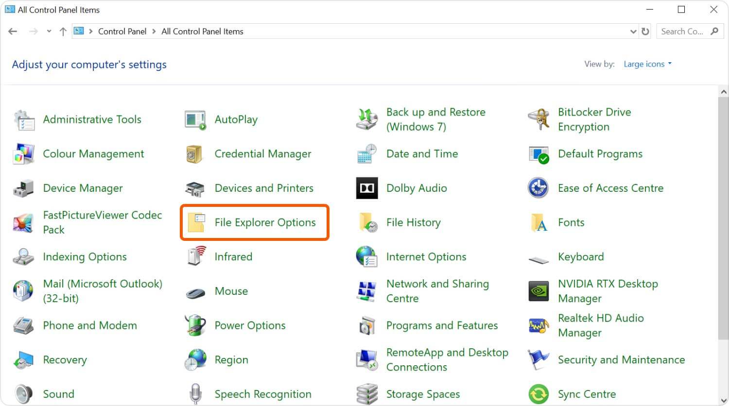 Mostrar archivos ocultos mediante el panel de control