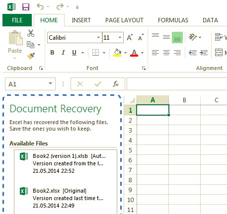 Recuperar archivos de Excel eliminados: archivo no guardado