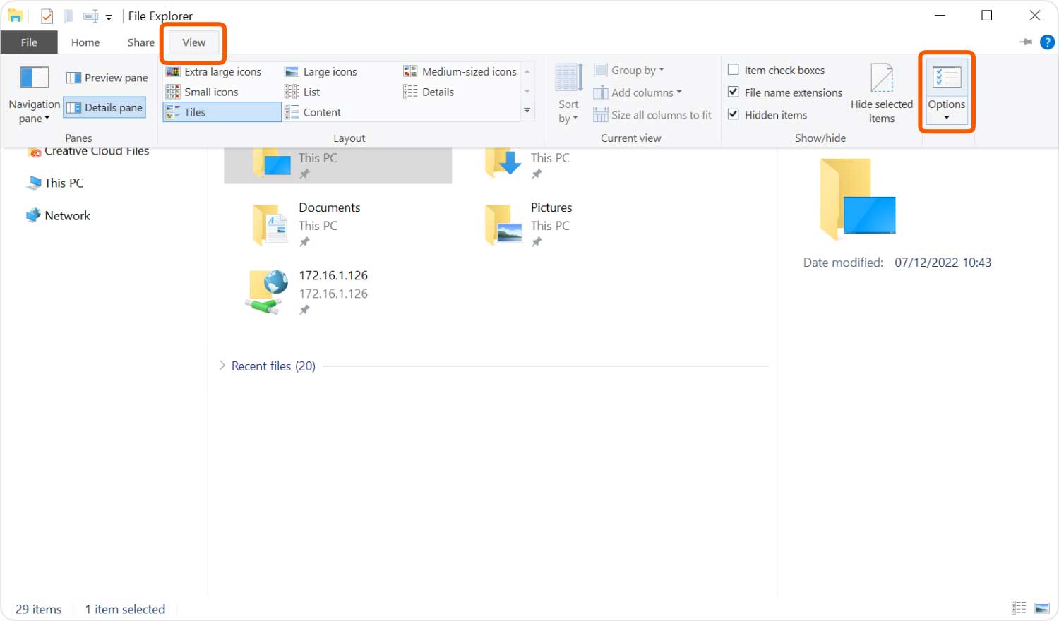 Mostrar archivos ocultos mediante el Explorador de archivos