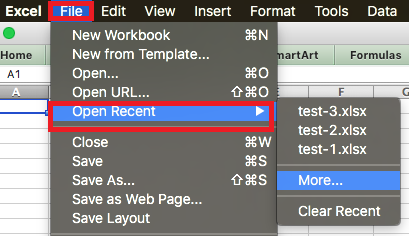 Recuperar archivos de Excel no guardados en Mac de la lista reciente
