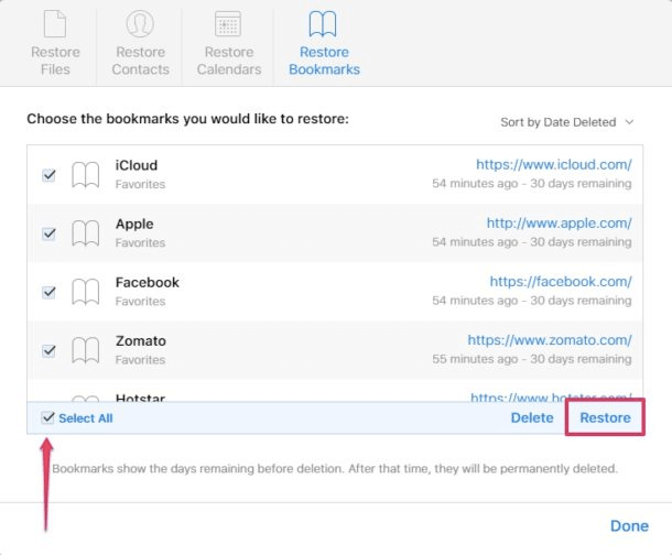 Restaurar marcadores de Safari usando iCloud en Mac