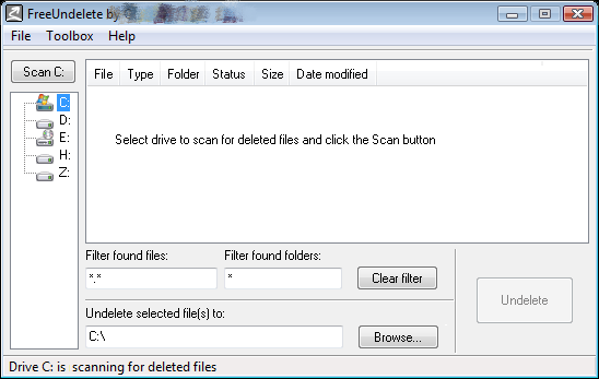 Utilice FreeUndelete para escanear archivos