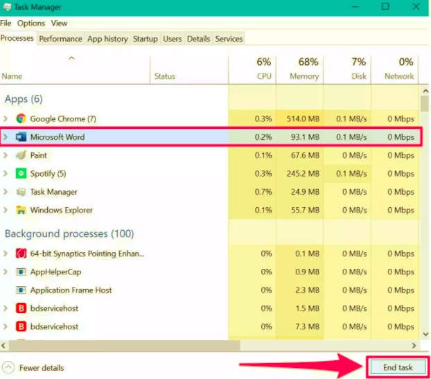 Active la recuperación automática a través del Administrador de tareas para recuperar MS Word