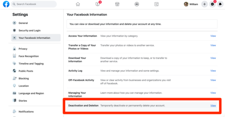 Haga clic en Desactivación y eliminación para eliminar Facebook pero mantener Messenger