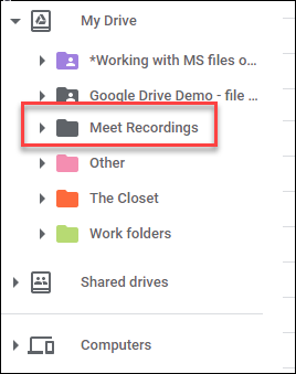 Grabaciones de Google Meet en Google Drive
