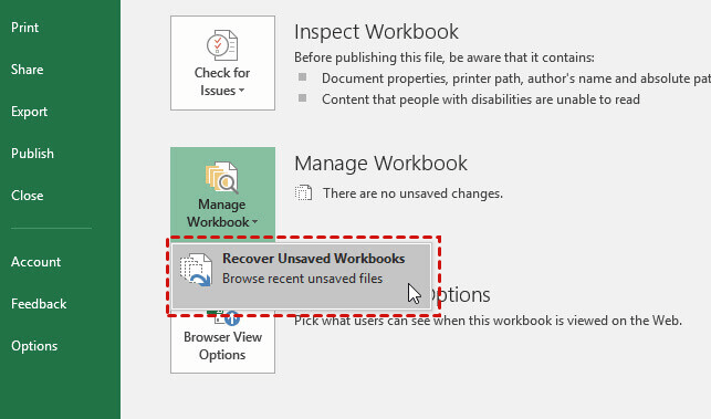 Recuperar archivos con la ubicación del archivo de recuperación de Excel en Windows