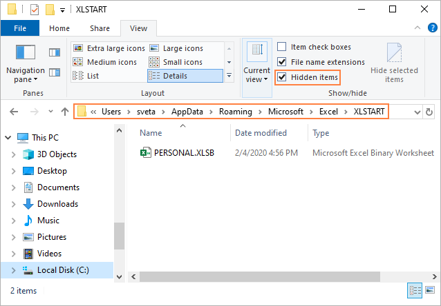 Carpeta en su computadora para la ubicación del archivo de recuperación de Excel en Windows