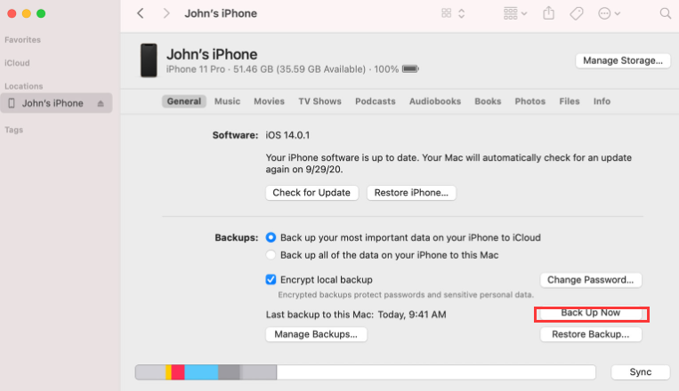 Copia de seguridad usando la copia de seguridad de iTunes