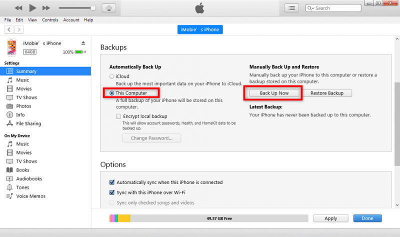 Copia de seguridad de mensajes de texto de iPhone usando tu iTunes