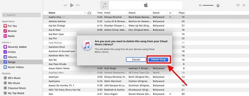 Eliminar canción de la biblioteca de iTunes