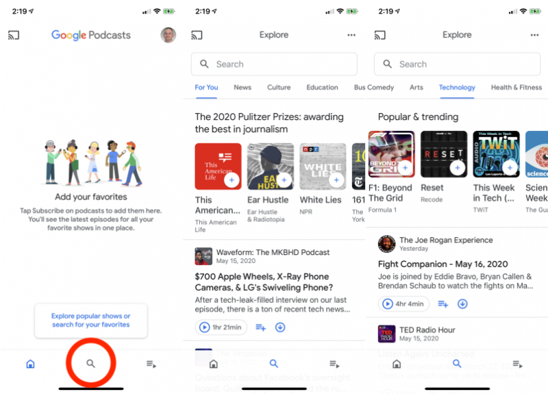 Uso de la aplicación Google Podcasts para acceder a iTunes Podcasts en Android