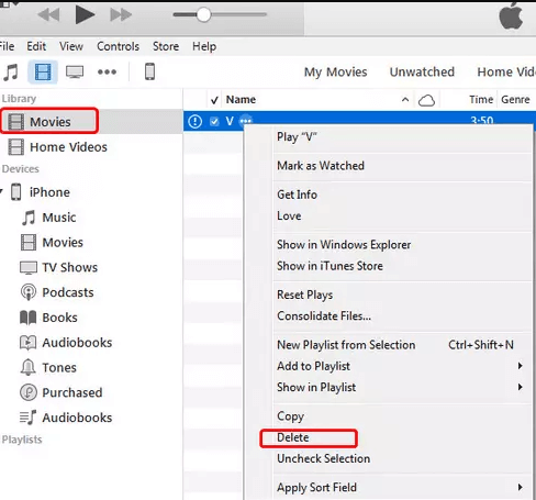 Eliminar películas de la biblioteca de iTunes en Mac/Windows