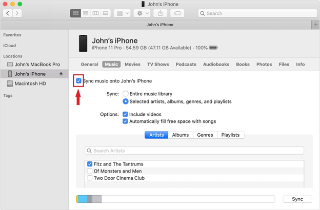 Transferir listas de reproducción de iTunes a iPhone mediante la sincronización de música