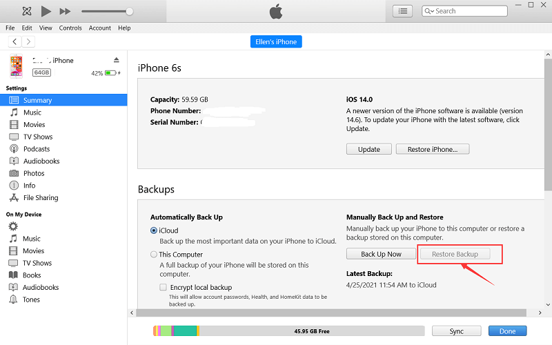 Recuperar números de teléfono eliminados usando la copia de seguridad de iTunes