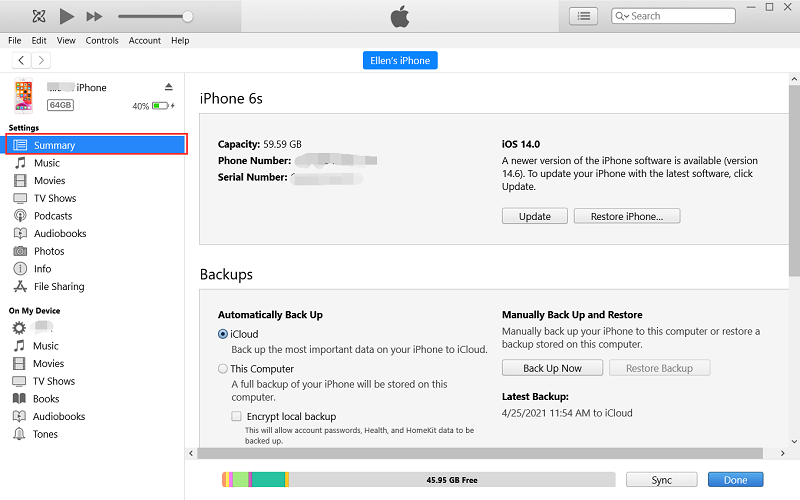 Recupere el correo de voz eliminado en iPhone usando iTunes Restore