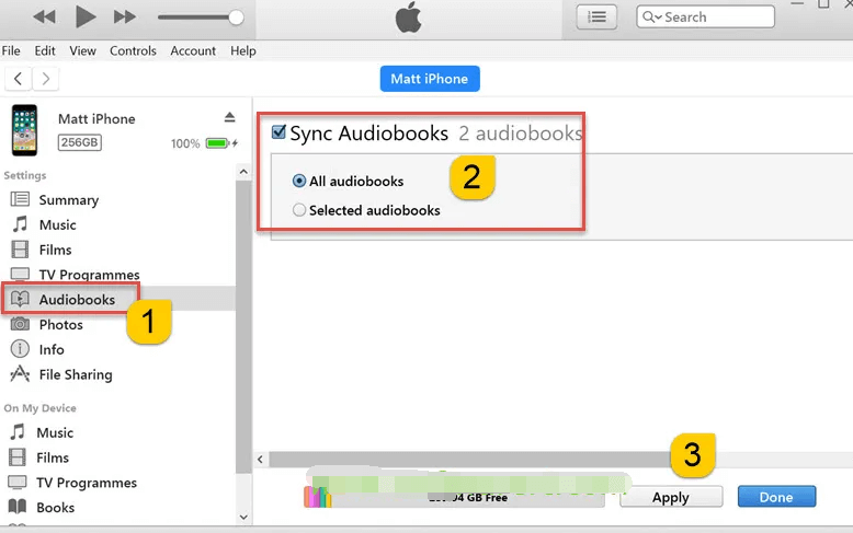 ¿Cómo puedo transferir audiolibros a iPhone con iTunes?