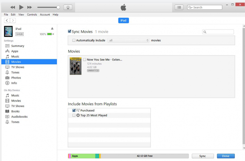 Sincronizar películas para transferir películas a iPad