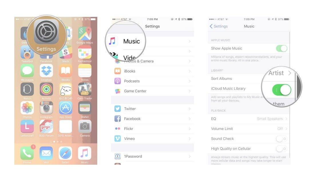 Transfiere música de iPhone a iPad usando iCloud