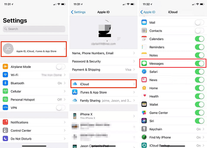 Verifique la configuración de iCloud para detectar el problema "Los mensajes no se transfirieron al nuevo iPhone"
