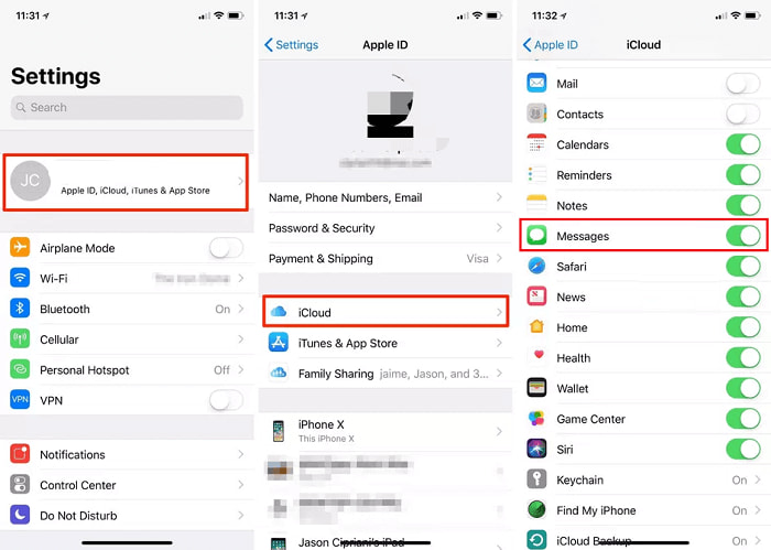 Habilite la sincronización de mensajes de iCloud para ver mensajes en iCloud