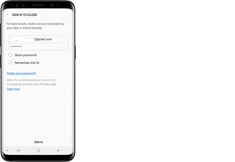 Inicie sesión en iCloud para transferir los datos de su iPhone a su dispositivo Samsung