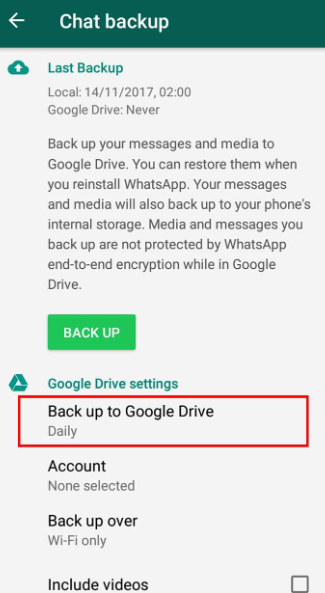 Verifique la copia de seguridad local de WhatsApp