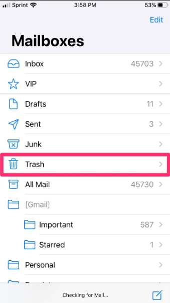 Recuperar correos electrónicos eliminados de la papelera en iPhone