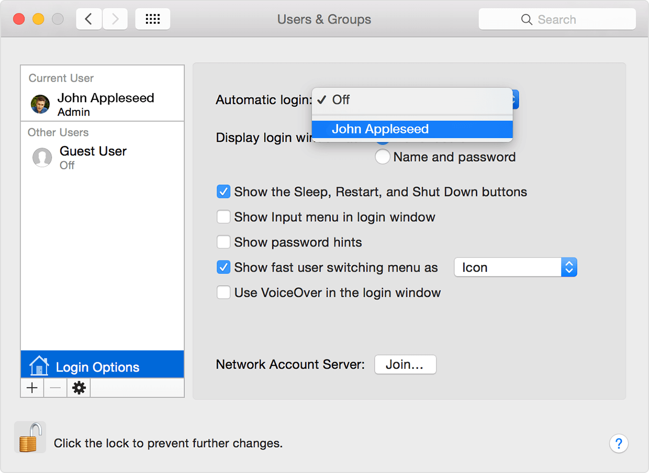 Prefs Users Login Auto Login Elegir usuario