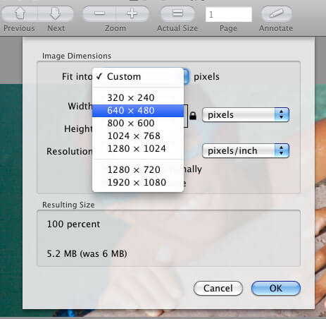 Cambiar el tamaño de la foto Bypreview