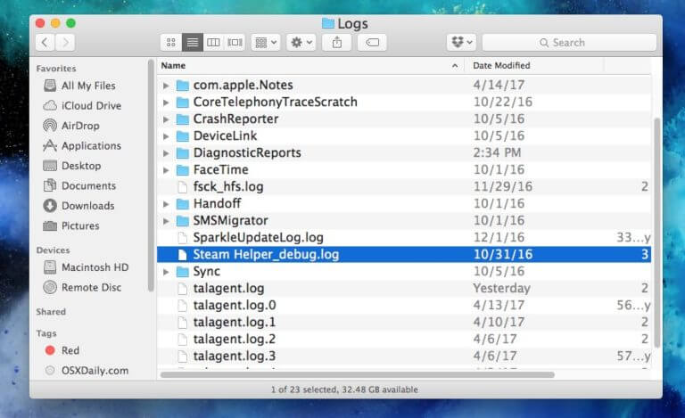 Registros de usuario Mac OS