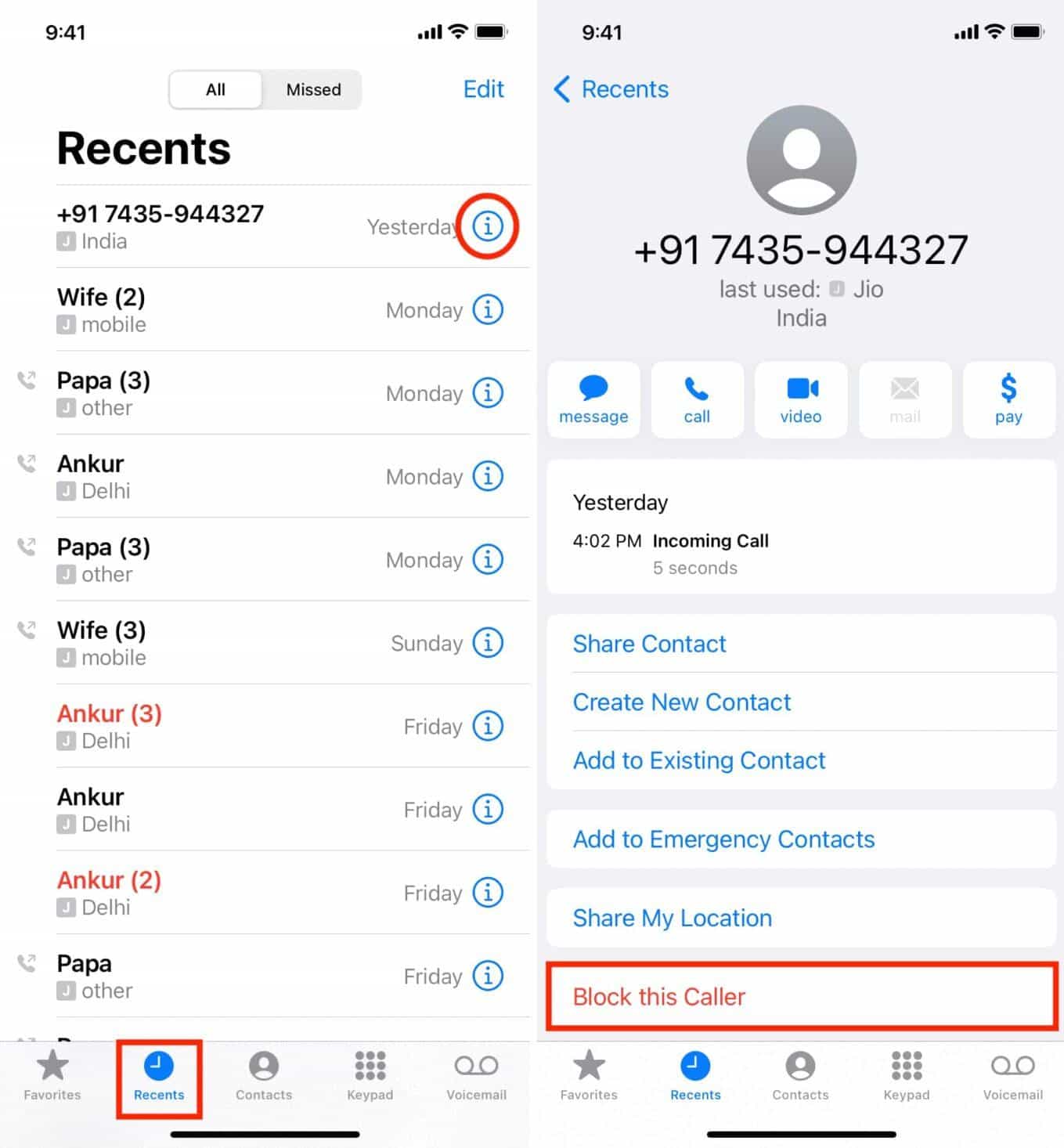 Bloquear a una persona en iPhone