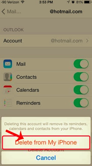 Eliminar cuenta de Hotmail de mi iPhone para arreglar