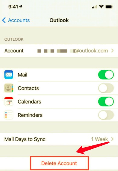 Elimine la cuenta de Outlook y configúrela nuevamente para resolver el problema de Outlook que no funciona en el iPhone