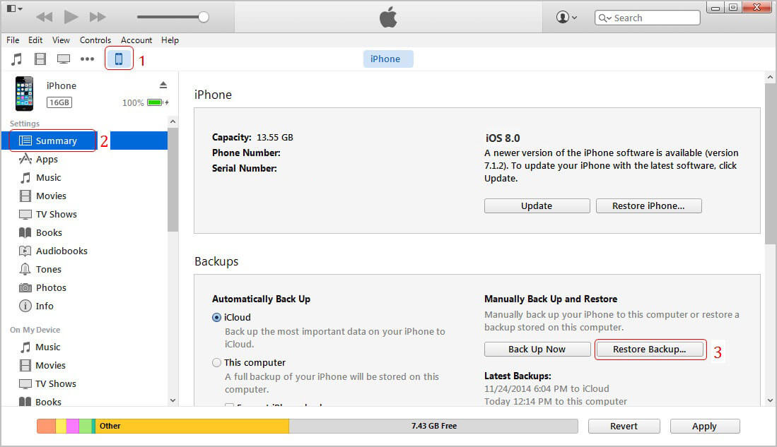 Restaurar el historial de llamadas Copia de seguridad de Itunes Iphone