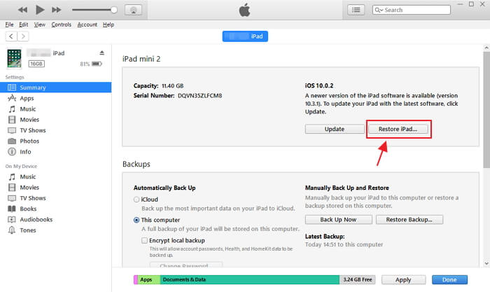 Restaurar a través de iTunes Ipad