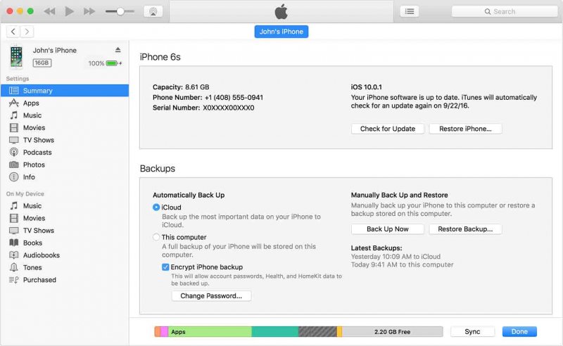 Ver historial de llamadas en iPhone usando iTunes