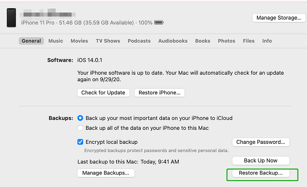 Use la copia de seguridad de iTunes para reparar las notas eliminadas del iPhone por sí mismo