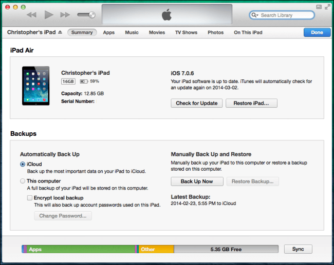 Copia de seguridad de datos del iPad con iTunes