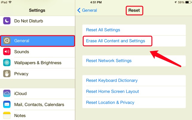 Restablecimiento de fábrica del iPad sin contraseña de iCloud a través de la configuración