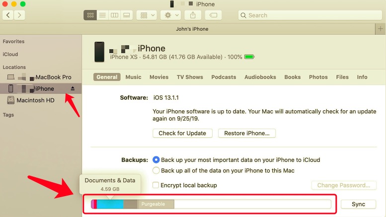 Comprobar el almacenamiento del iPhone desde iTunes
