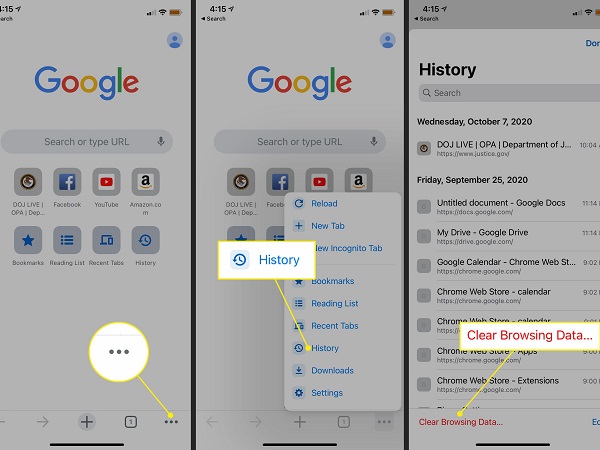 Uso de Phone Chrome para borrar el historial de búsqueda en iPhone
