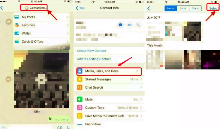 Borrar medios, enlaces y documentos en iPhone