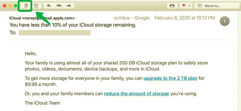 Cómo eliminar un correo electrónico en particular en iCloud