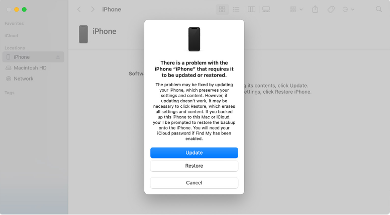 Using Finder to Erase Locked iPhone