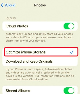 Active Optimizar el almacenamiento del iPhone para reparar el iPhone dice que no tengo problemas de almacenamiento
