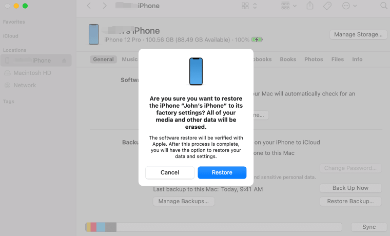 Realice un restablecimiento completo para restaurar el iPhone con iTunes