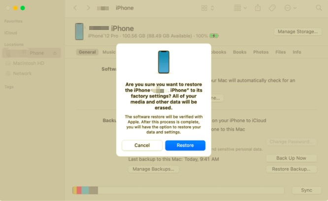 Borrar iPhone sin ID de Apple en Finder