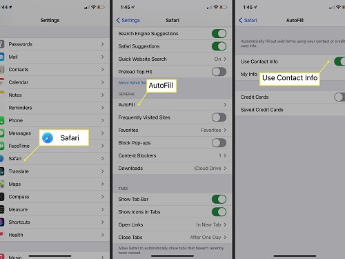 Uso de la configuración para eliminar Autocompletar en iPhone