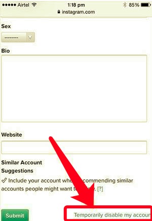 Deshabilitar temporalmente la cuenta de Instagram a través del navegador web